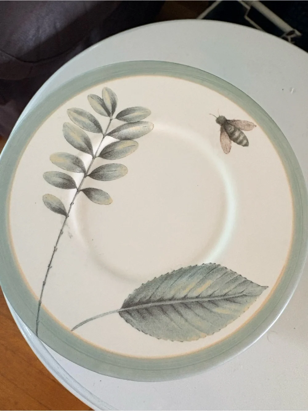 Pfaltzgraff Dragonfly Ceramic Pedestal in Sage and Cream - Vintage RARE